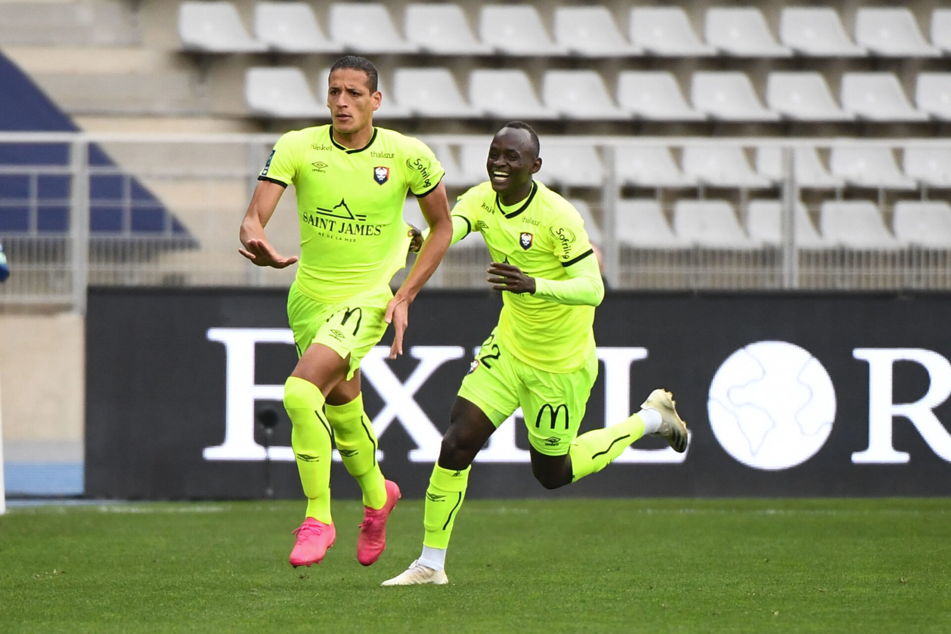 Yacine Bammou c&eacute;l&egrave;bre un but inscrit avec le SM Caen. Photo Anthony Dibon/Icon Sport