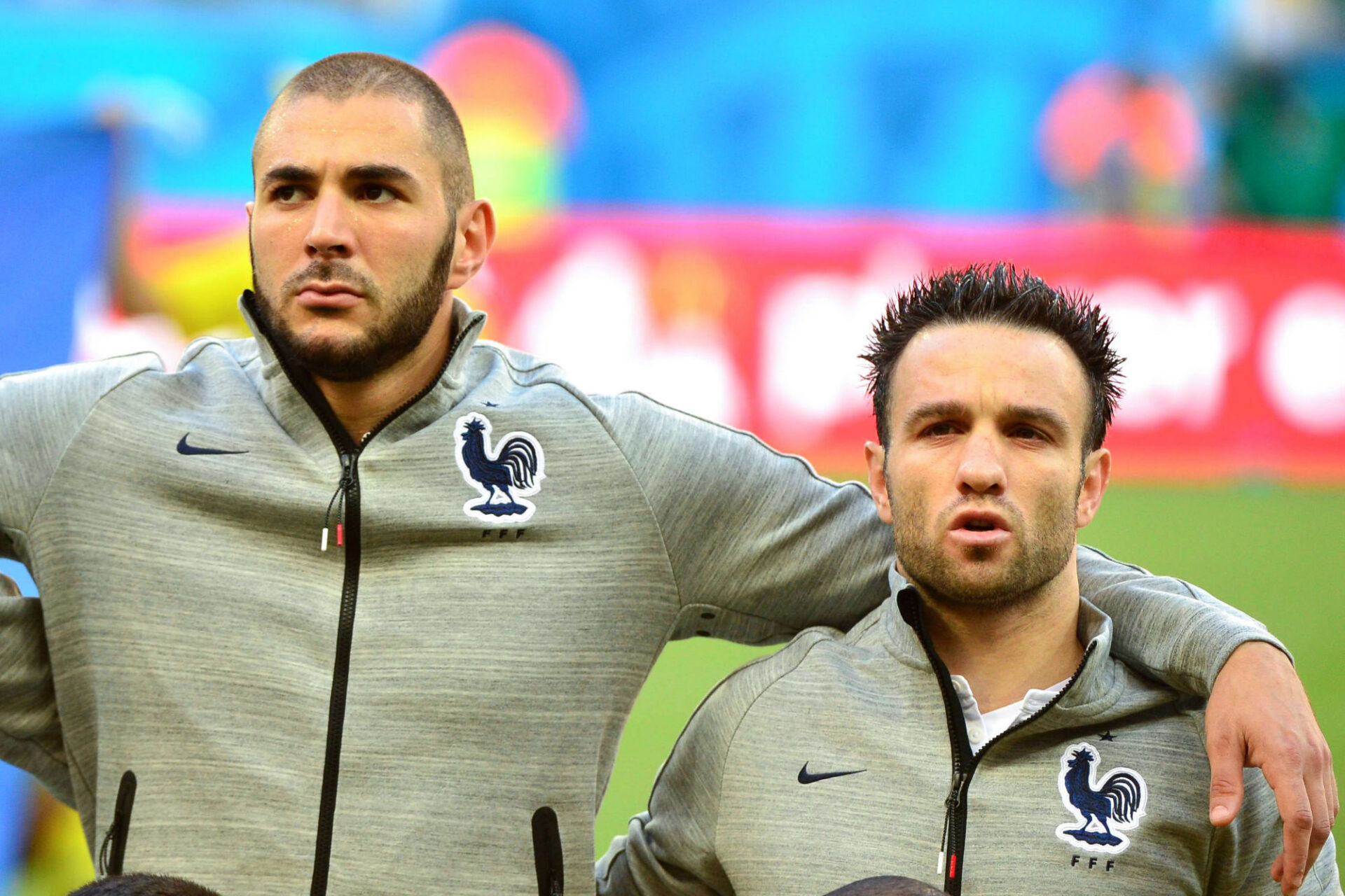 L'&eacute;poque o&ugrave; tout allait bien entre Benzema et Valbuena chez les Bleus, en 2014 (iconsport)