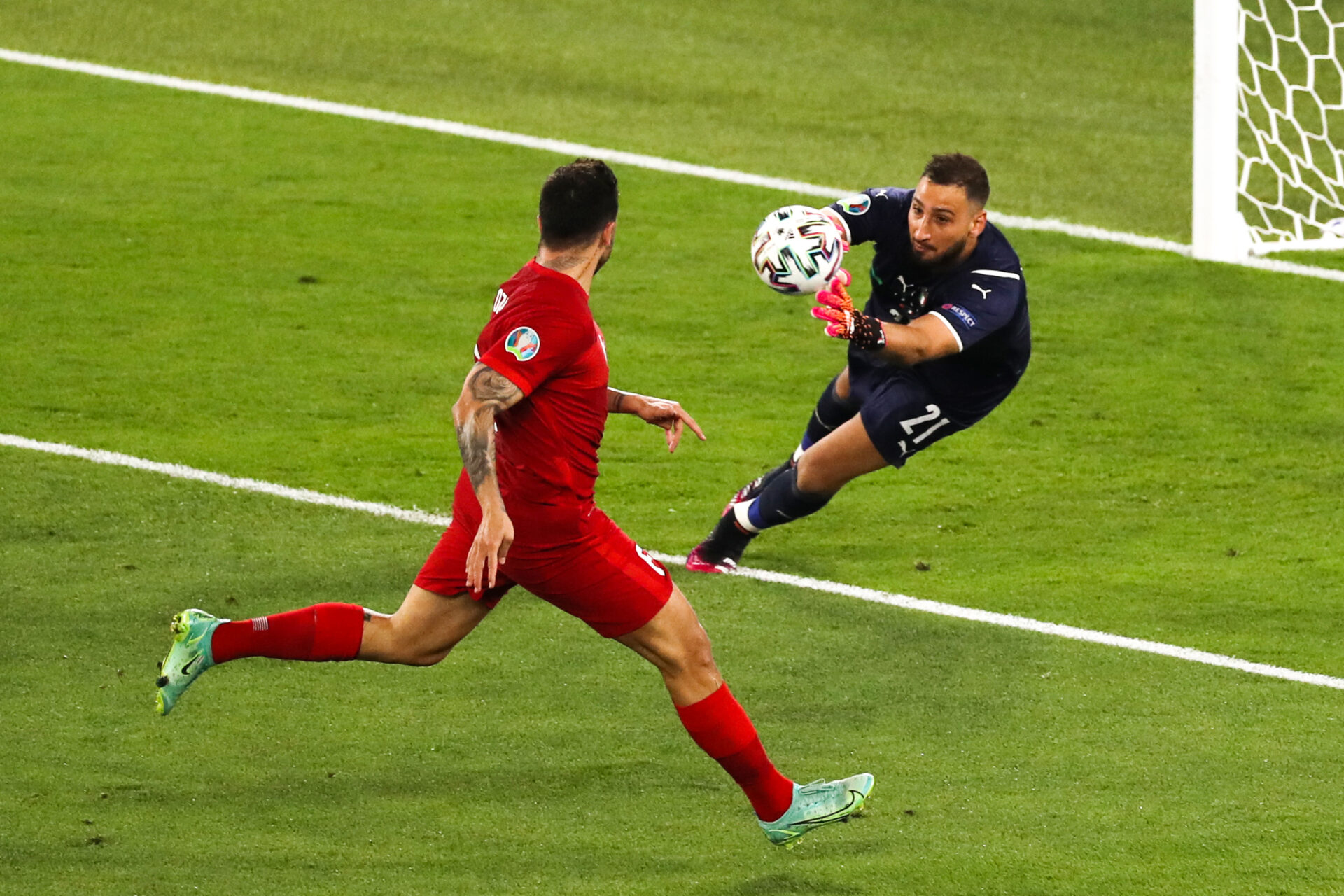 Gianluigi Donnarumma &eacute;tait titulaire lors de Italie - Turquie (3-0), match d'ouverture de l'Euro 2020 (iconsport)