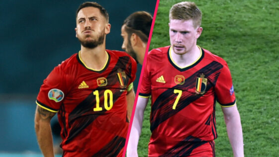Sortis touchés contre le Portugal, Eden Hazard et Kevin De Bruyne doivent passer des examens pour connaître l'étendue de leur blessure. Leur participation au quart de finale contre l'Italie est compromis (iconsport)