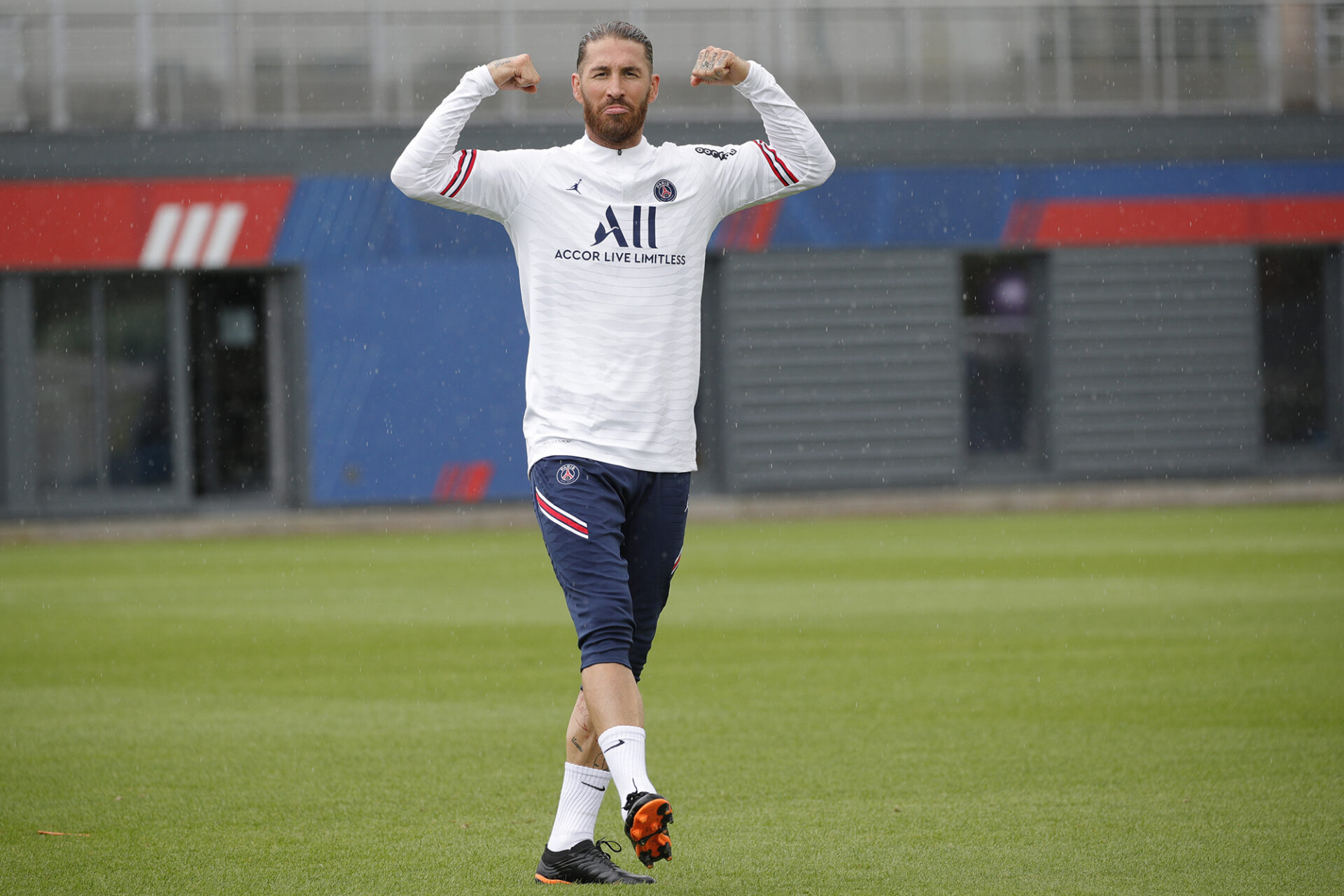 Sergio Ramos lors de son premier entrainement au PSG (PSG.FR)