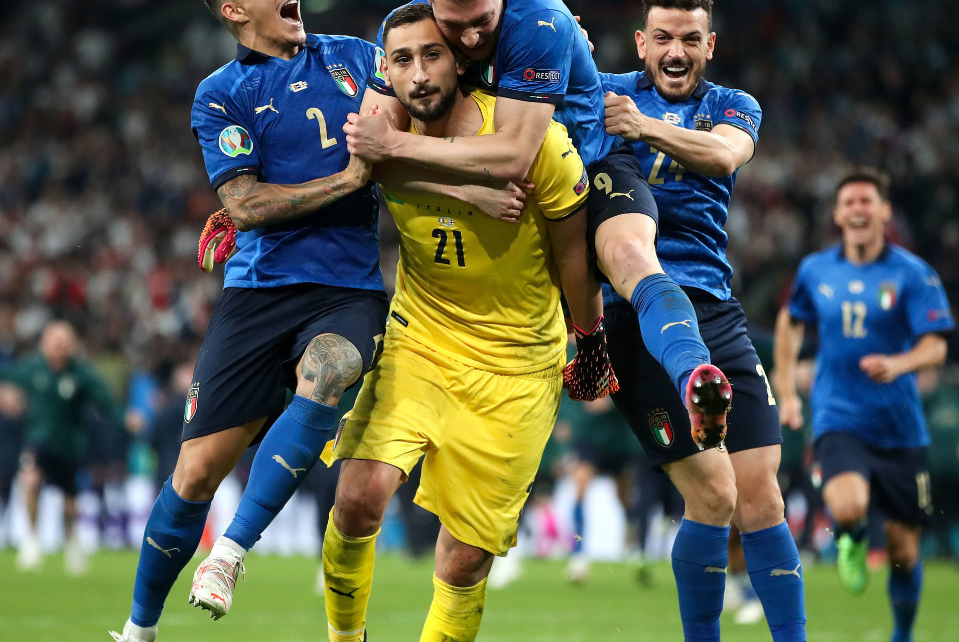 Roberto Mancini a rendu hommage &agrave; ses joueurs apr&egrave;s la victoire de l'Italie en finale de l'Euro 2020 contre l'Angleterre. Icon Sport
