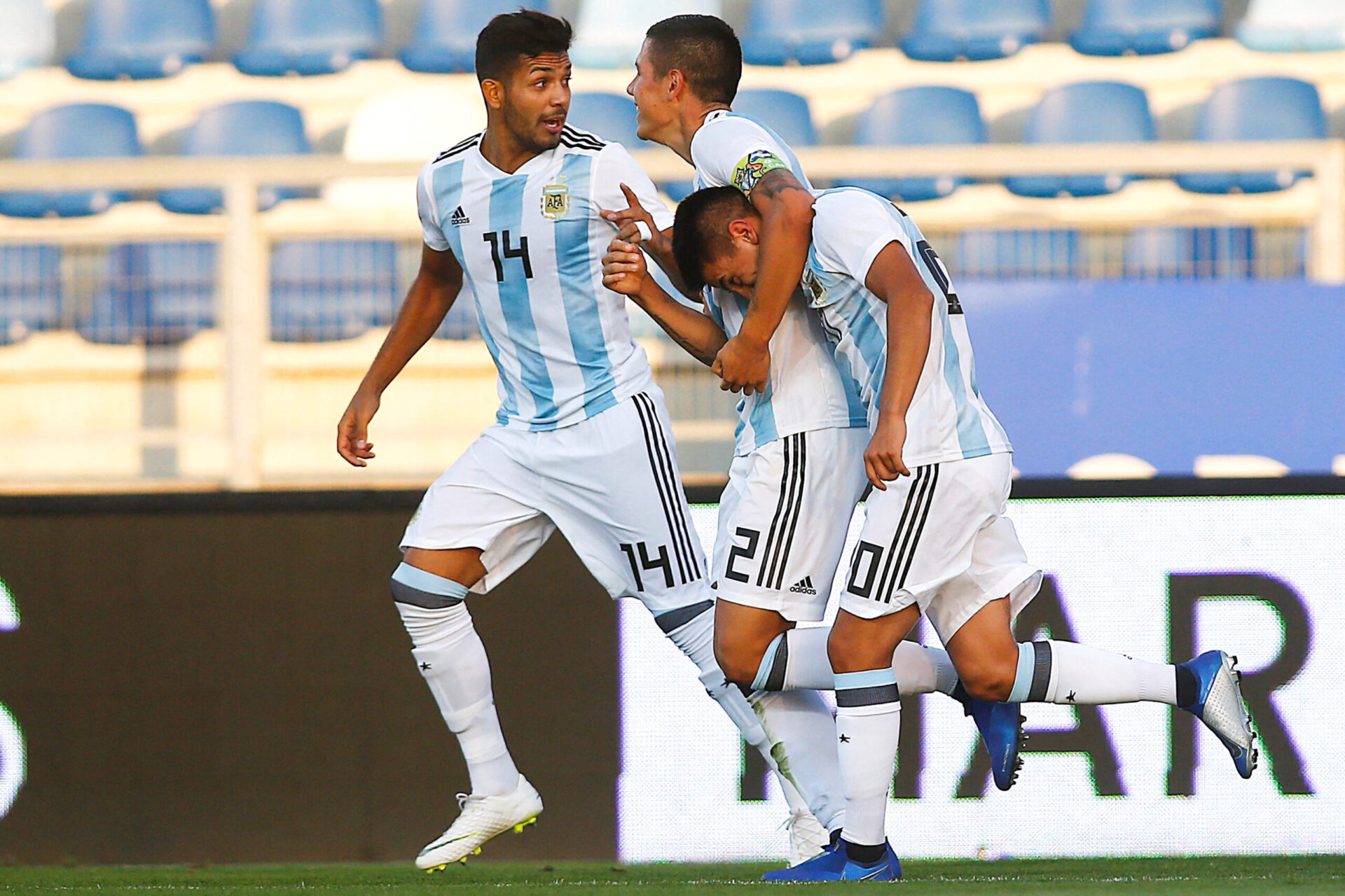 Thiago Almada, international U20 avec l'équipe d'Argentine, célèbre un but avec l'Albiceleste. Icon Sport