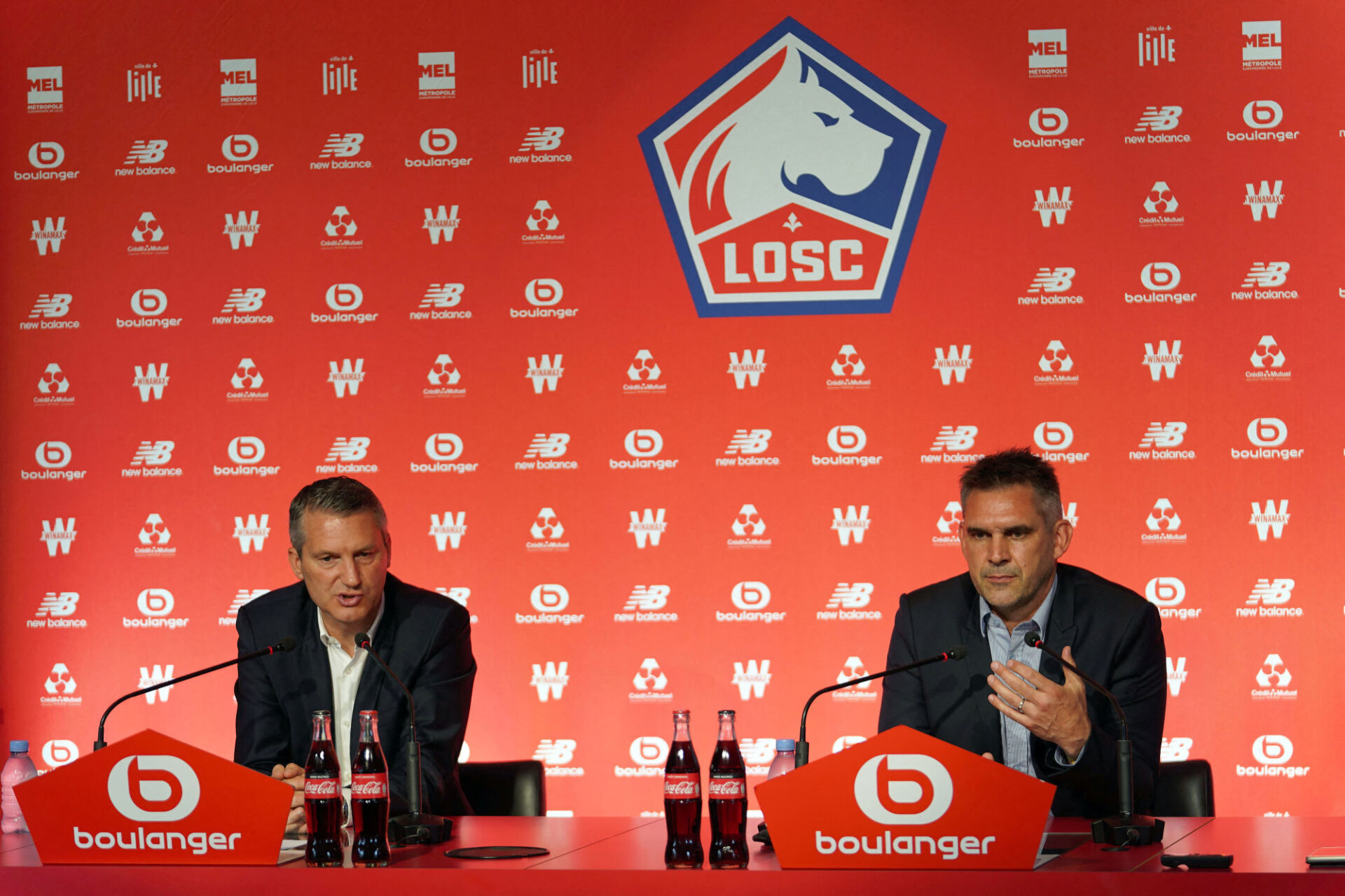 Jocelyn Gourvennec (&agrave; gauche) &eacute;tait en conf&eacute;rence de presse de pr&eacute;sentation avec Olivier L&eacute;tang, le pr&eacute;sident du LOSC. Icon Sport
