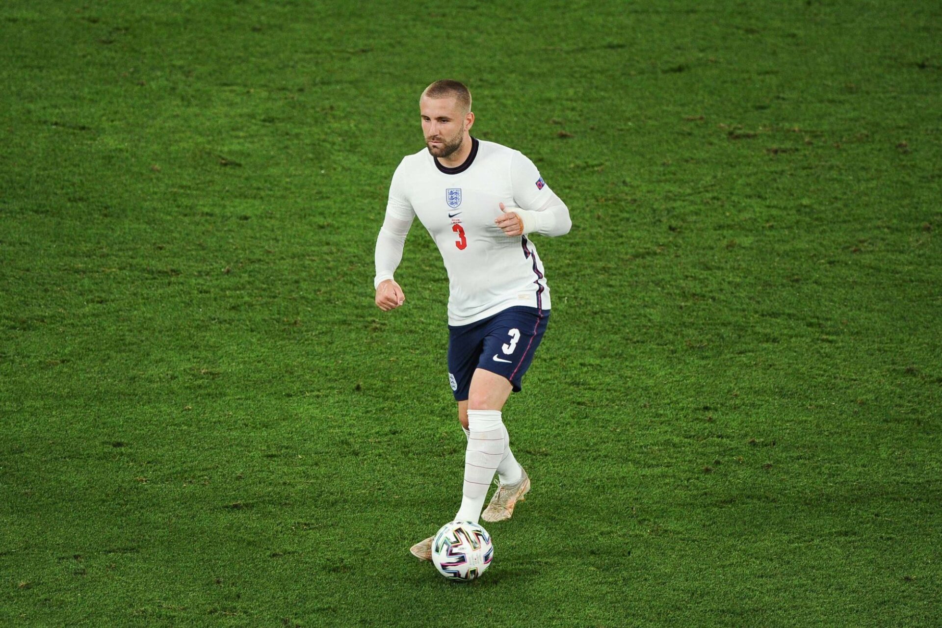 Luke Shaw, titulaire au poste de latéral gauche contre le Danemark, avait été fantastique contre l'Ukraine en quarts. Icon SPort Luke Shaw, titulaire au poste de latéral gauche contre le Danemark, avait été fantastique contre l'Ukraine en quarts. Icon SPort