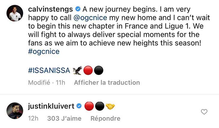 Kluivert a r&eacute;cemment laiss&eacute; entendre qu'il pourrait rejoindre Stengs &agrave; Nice (instagram)