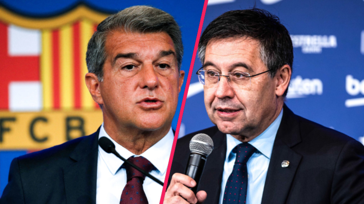 Au cours de sa conf&eacute;rence de presse, Joan Laporta a point&eacute; du doigt les erreurs de gestions de son pr&eacute;d&eacute;cesseur Josep Maria Bartomeu (iconsport)