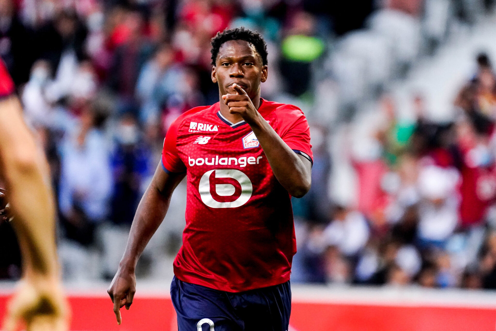 Jonathan David célèbre son but pour l'ouverture du score lilloise. Icon Sport