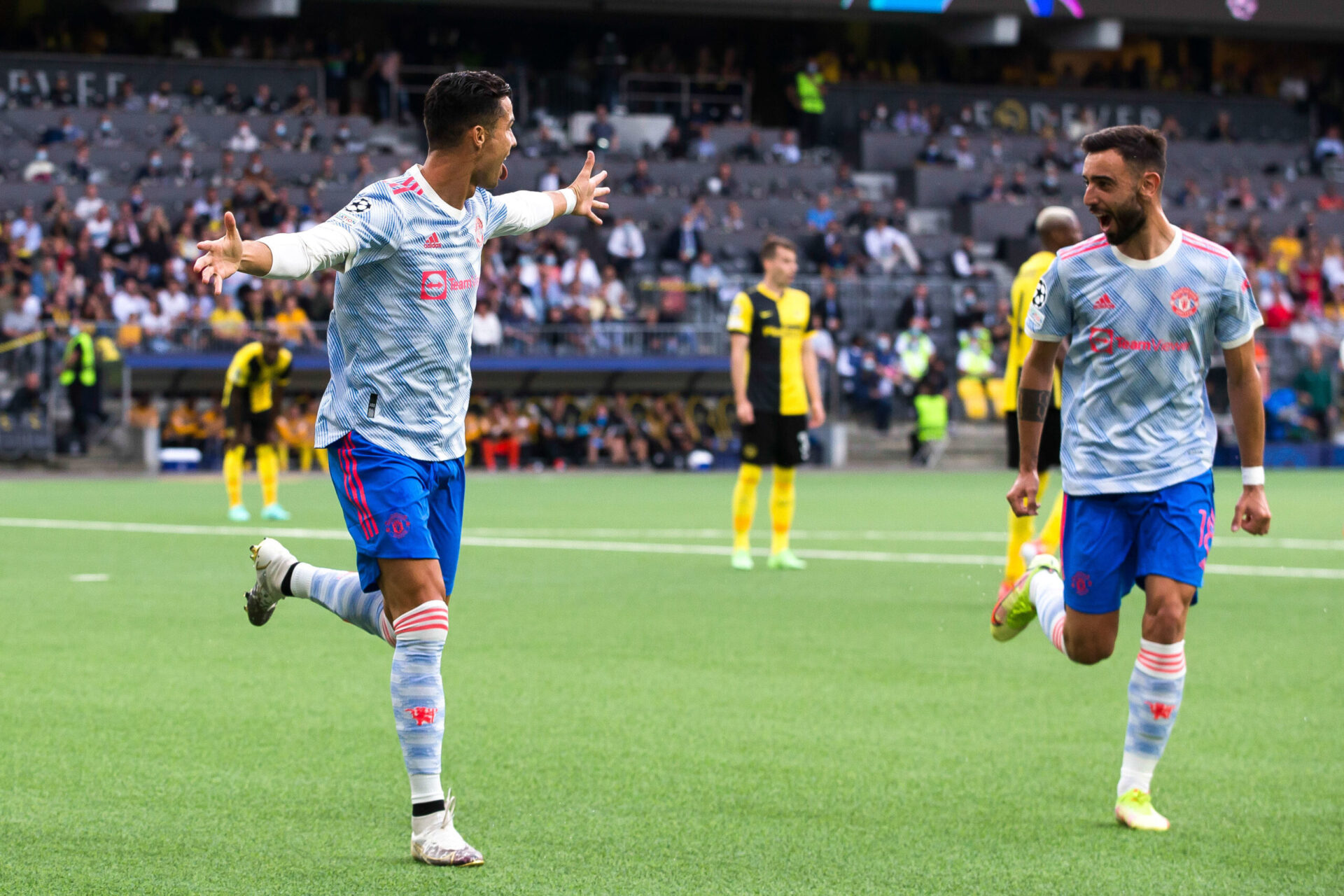 Cristiano Ronaldo célèbre son but face aux Young Boys de Berne en Ligue des champions. Icon Sport