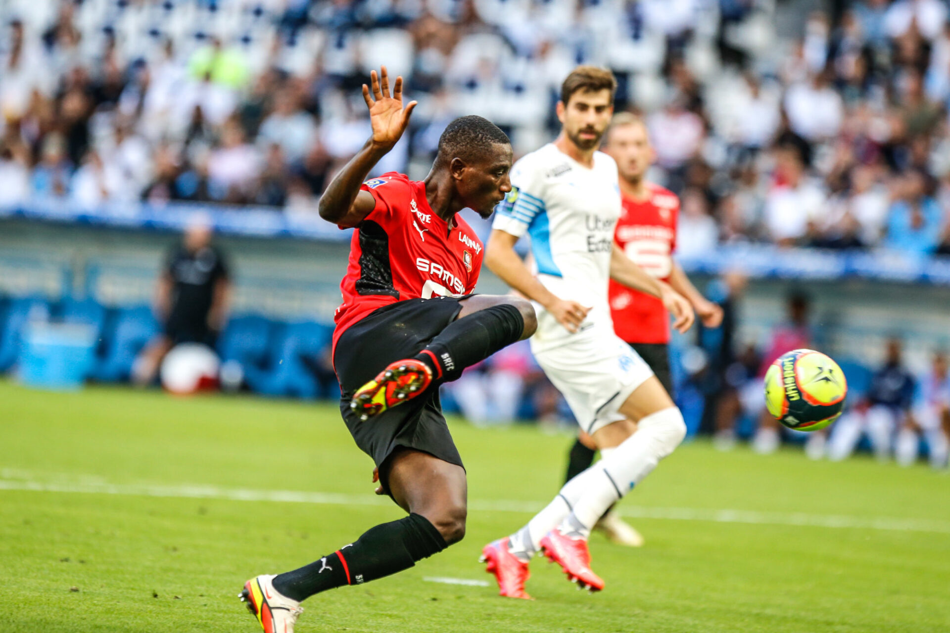 Sehrou Guirassy a manqué l'occasion de créer le hold-up à la 34e minute pour Rennes. Icon Sport