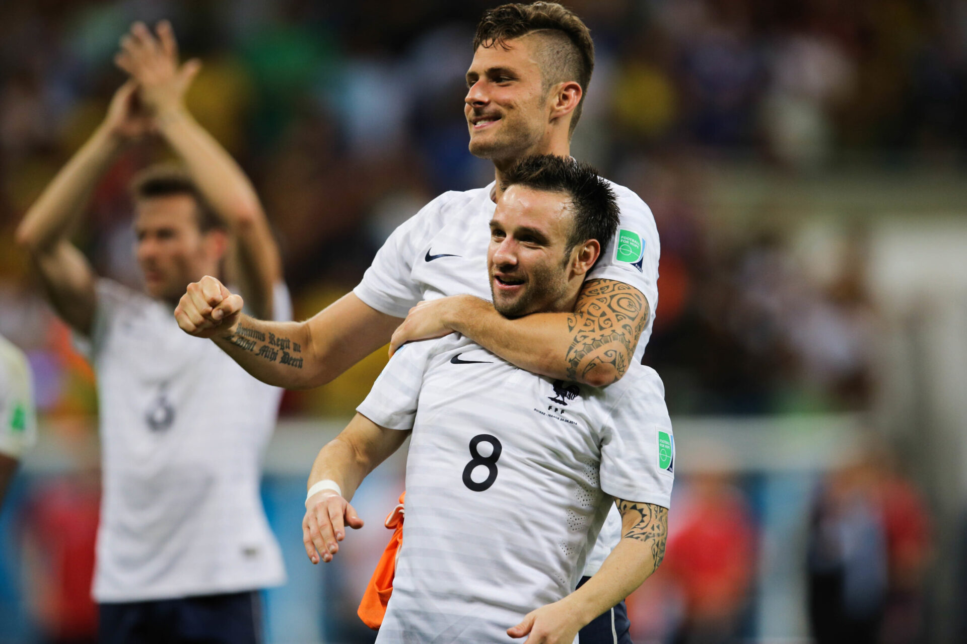 Mathieu Valbuena et Olivier Giroud ont évolué ensemble en équipe de France, notamment lors de la Coupe du monde 2014 au Brésil (iconsport)