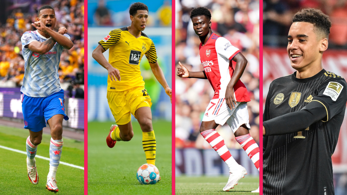 De gauche à droite : Mason Greenwood (Manchester United), Jude Bellingham (Borussia Dortmund), Bukayo Saka (Arsenal) et Jamal Musiala (Bayern). Icon Sport