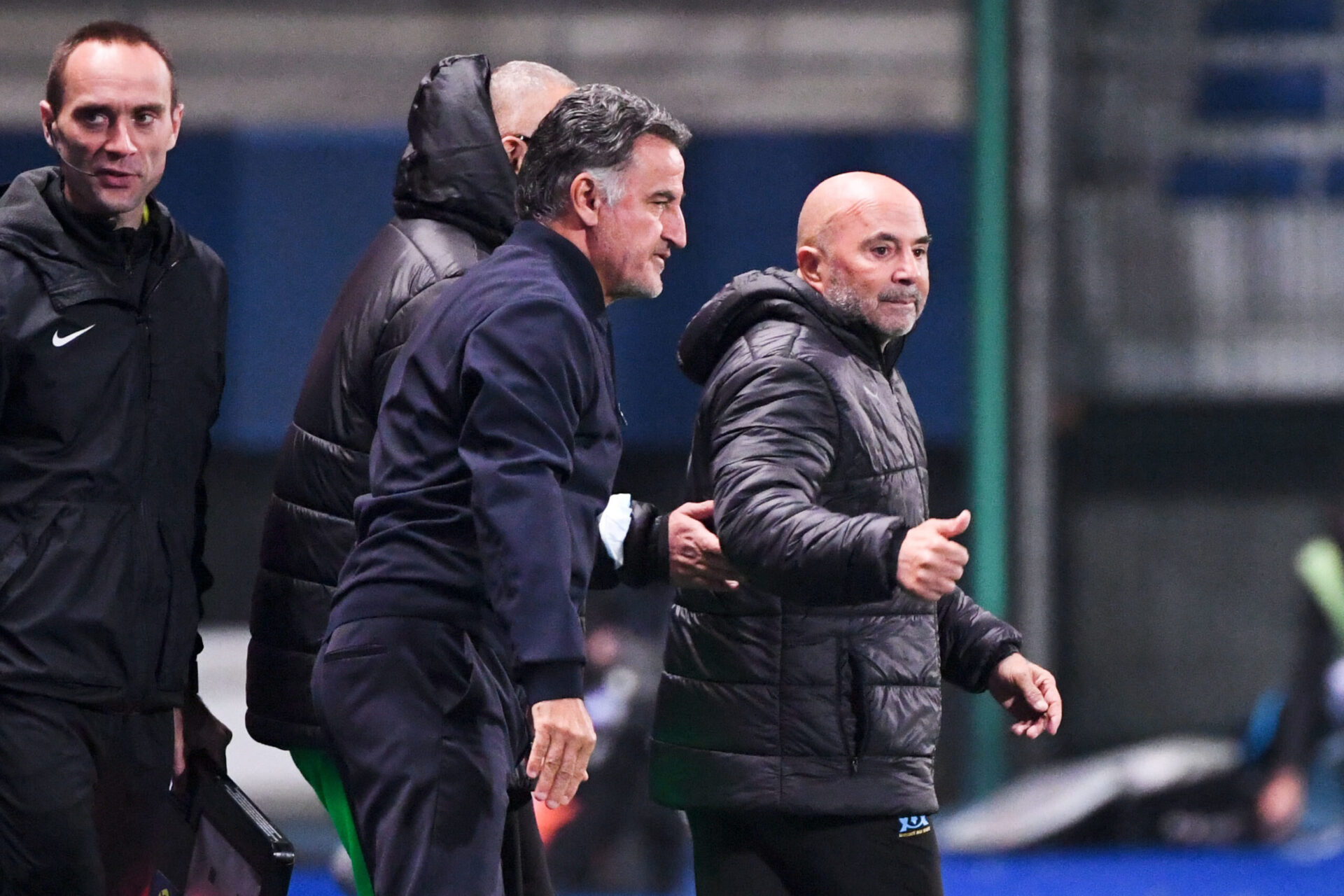 Jorge Sampaoli sur le banc marseillais aux c&ocirc;t&eacute;s de Christophe Galtier (iconsport)