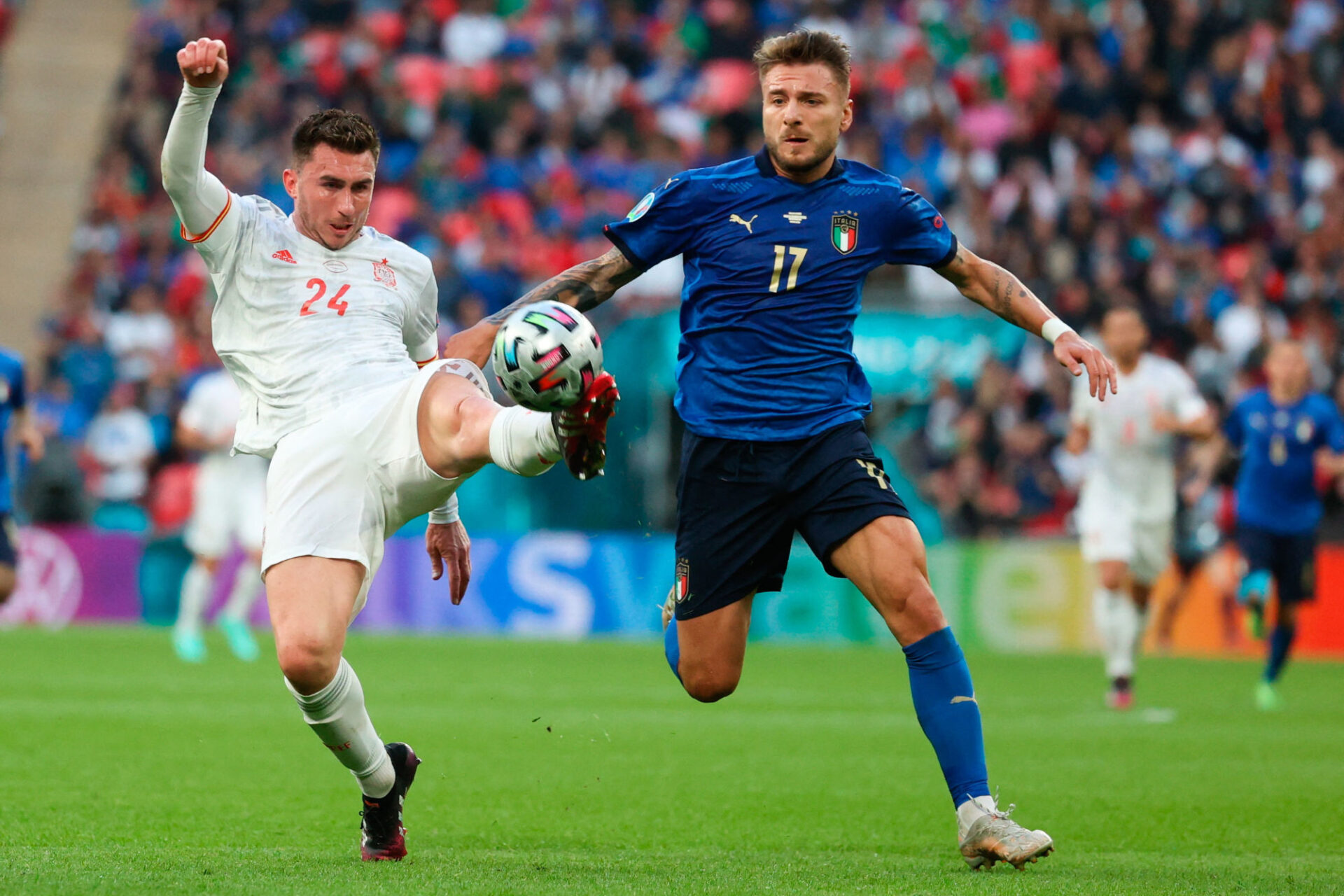 L'Espagne d'Aymeric Laporte et l'Italie de Ciro Immobile s'étaient tirées la bourre en demi-finale de l'Euro 2020. Icon Sport