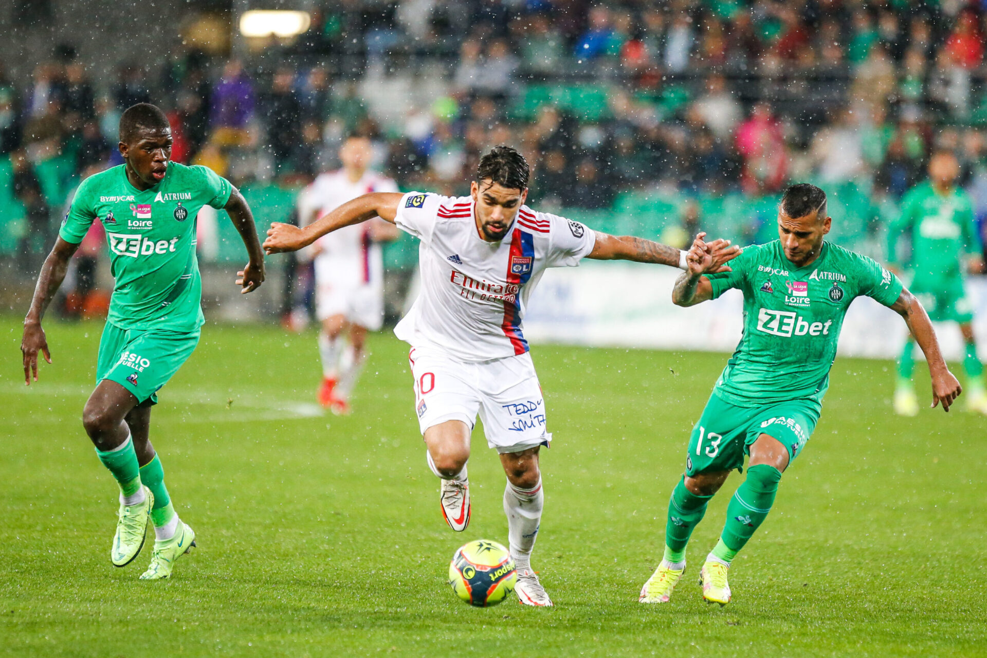 Lucas Paquet&aacute;, lors du derby contre l'AS Saint-Etienne &agrave; Geoffroy Guichard le 03 octobre 2021. Icon Sport