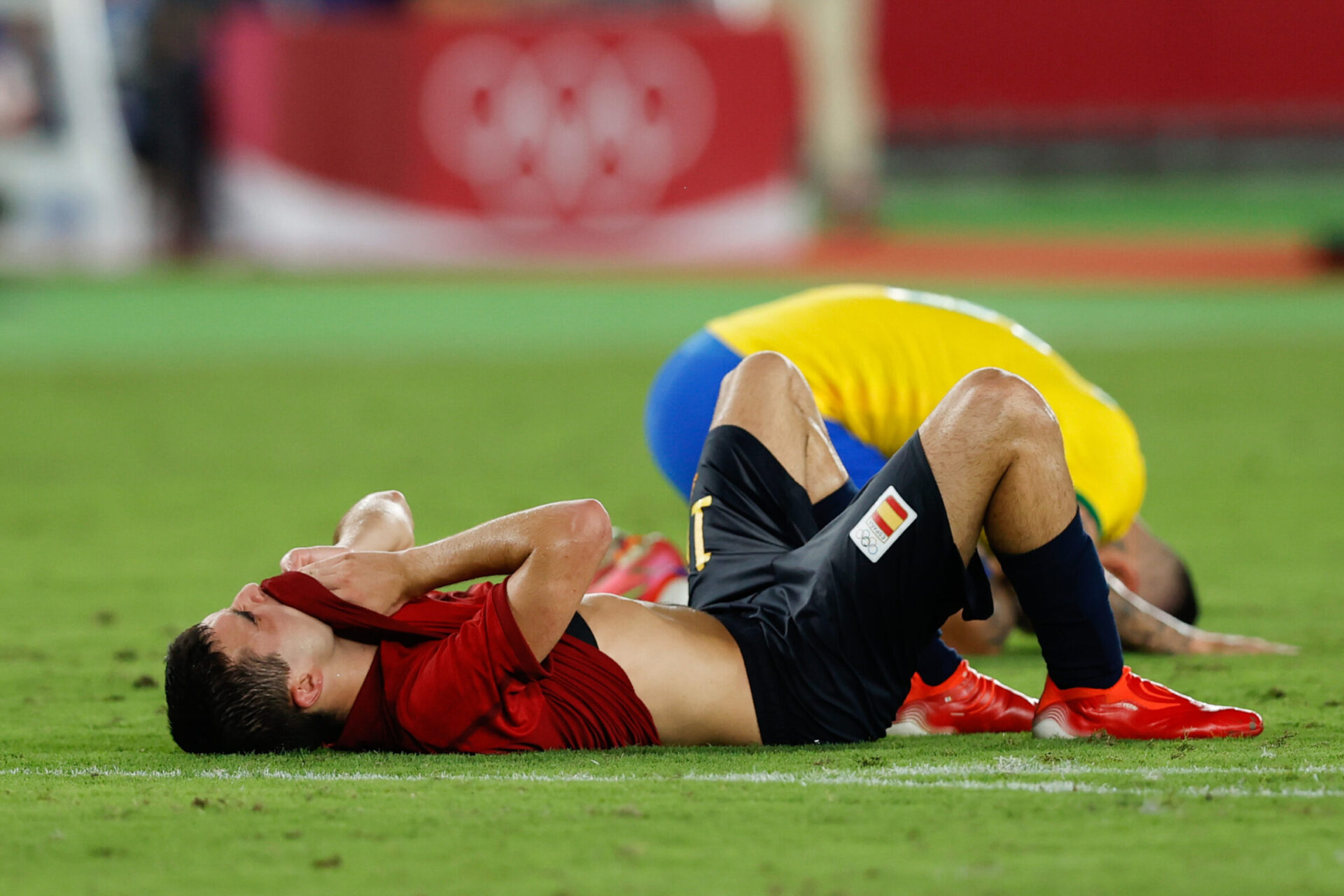 Pedri, après la défaite de l'Espagne en finale des Jeux Olympiques de Tokyo contre le Brésil. Icon Sport