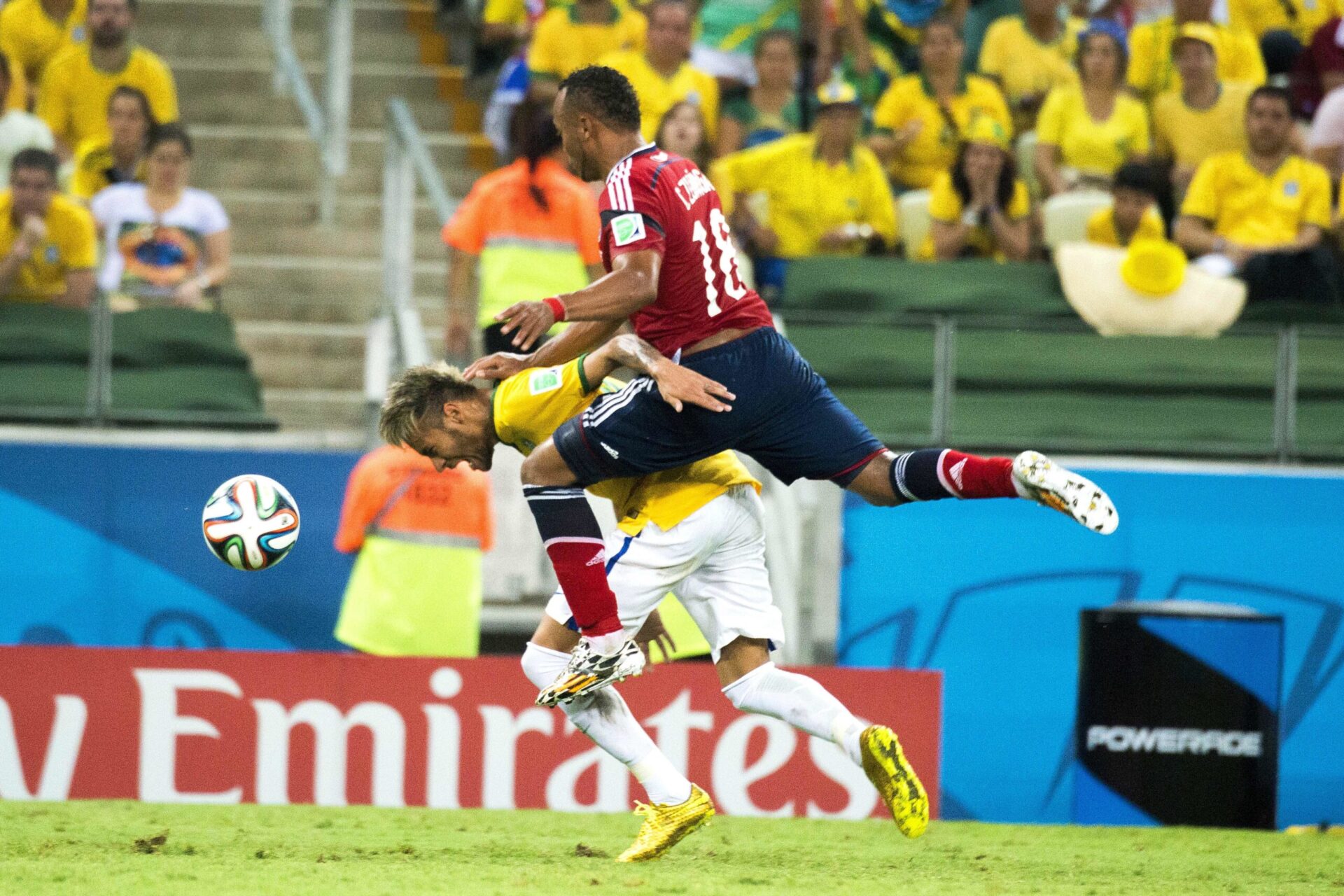 Neymar, blessé par Juan Zuniga lors du Mondial 2014, en quart de finale face à la Colombie. Icon Sport