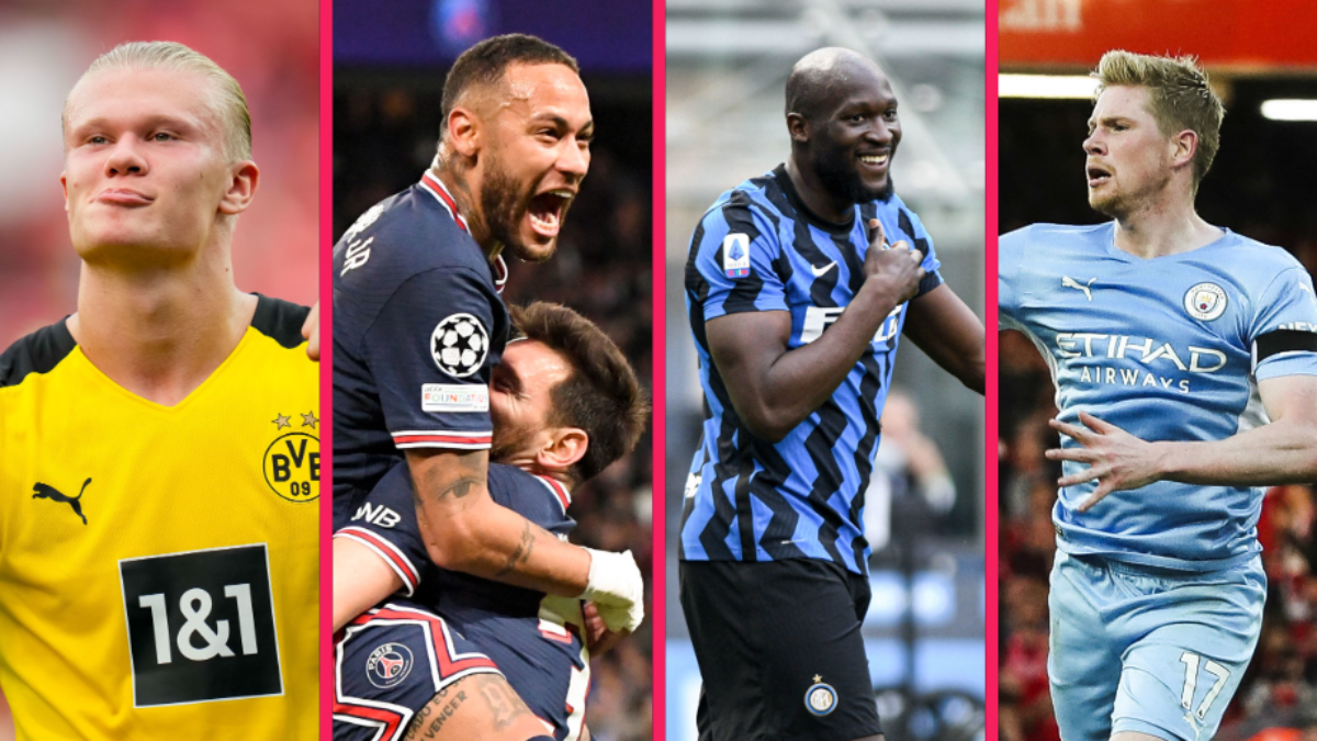 Erling Haaland, Neymar, Romelu Lukaku et Kevin De Bruyne (de gauche à droite) font partie des 30 nommés pour le Ballon d'Or 2021. Icon Sport