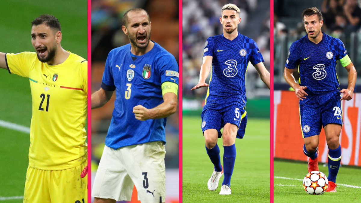 La liste fait la part belle aux champions d'Europe avec l'Italie (Euro) et Chelsea (Ligue des champions), dont Gianluigi Donnarumma, Giorgio Chiellini, Jorginho et César Azpilicueta (de gauche à droite). Icon Sport
