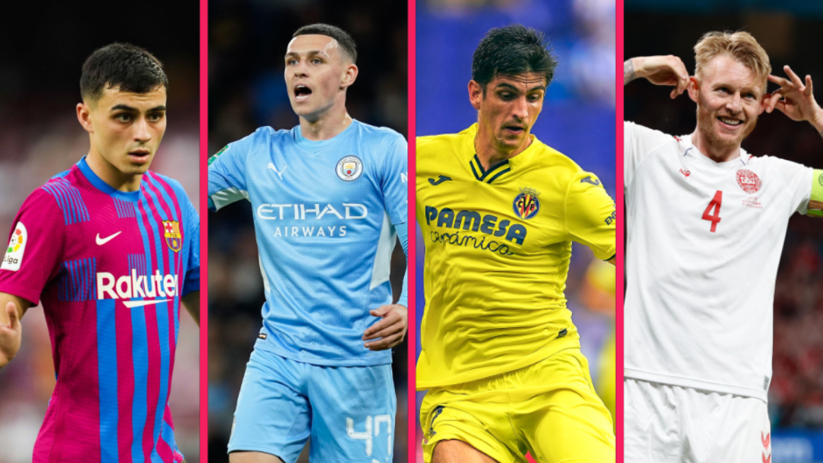 Pedri, Phil Foden, Gerard Moreno et Simon Kjær (de gauche à droite) font aussi partie de la liste. Icon Sport