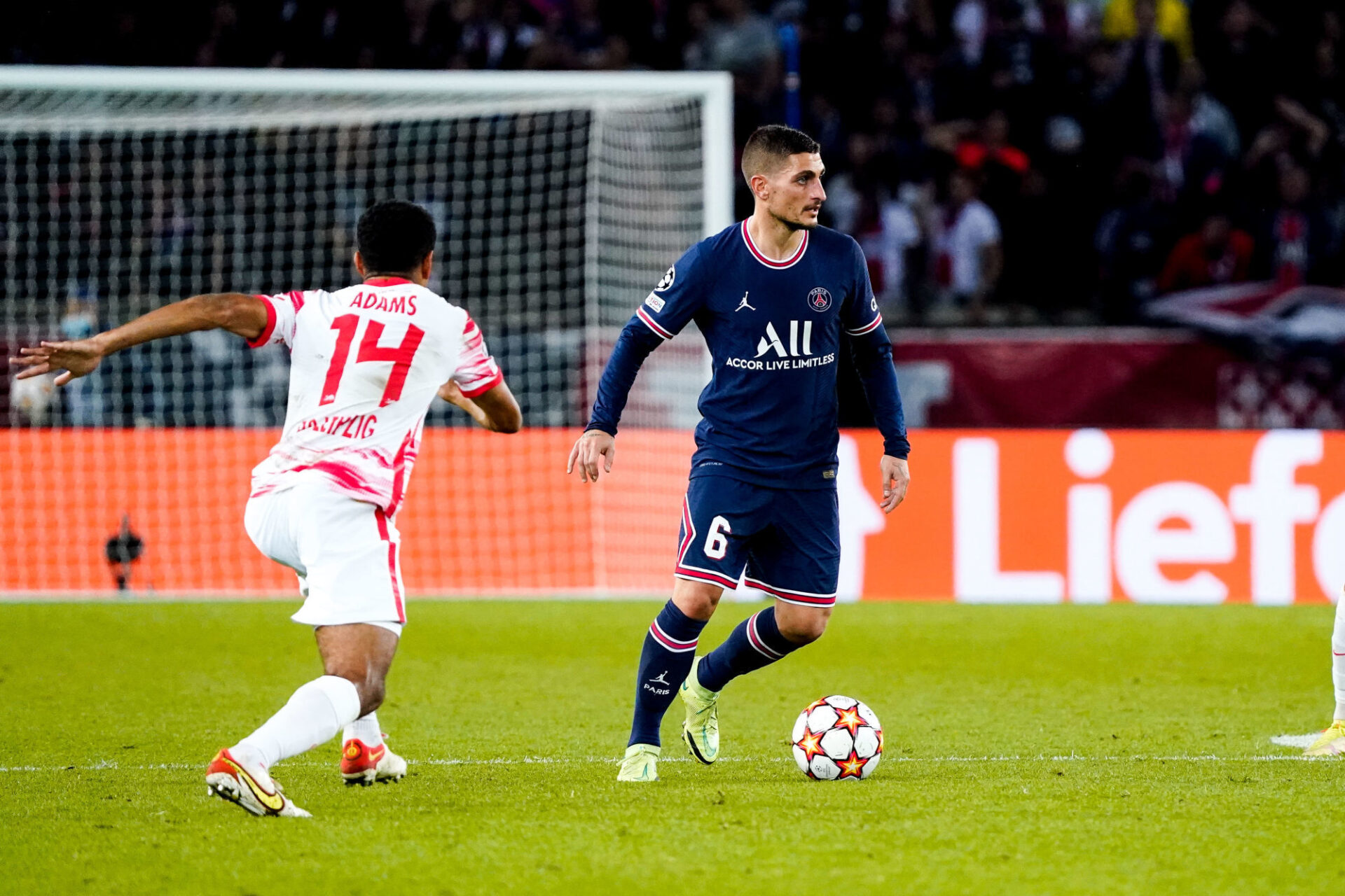 Marco Verratti n'a joué que deux matchs de Ligue des champions avec le PSG cette saison, ici contre Leipzig (3-2). Icon Sport