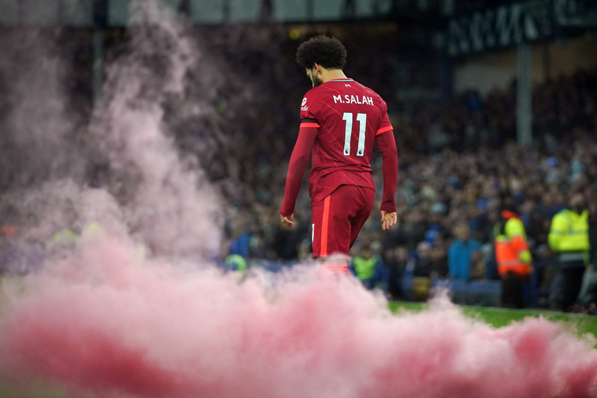 Mohamed Salah, sur la pelouse de Goodison Park lors de la victoire de Liverpool contre Everton. Icon Sport