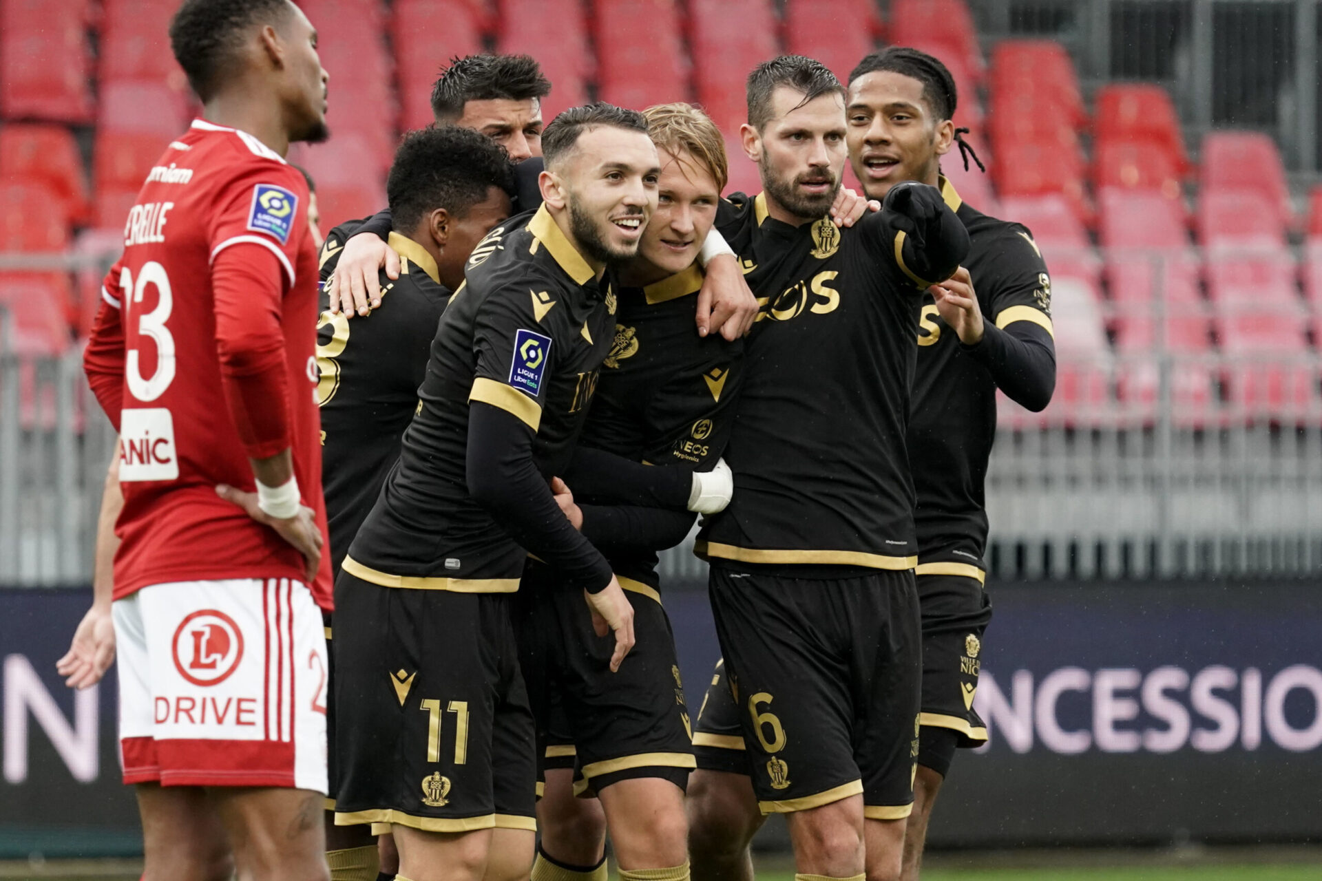 Kasper Dolberg a inscrit son cinqui&egrave;me but de la saison face au Stade Brestois. Icon Sport