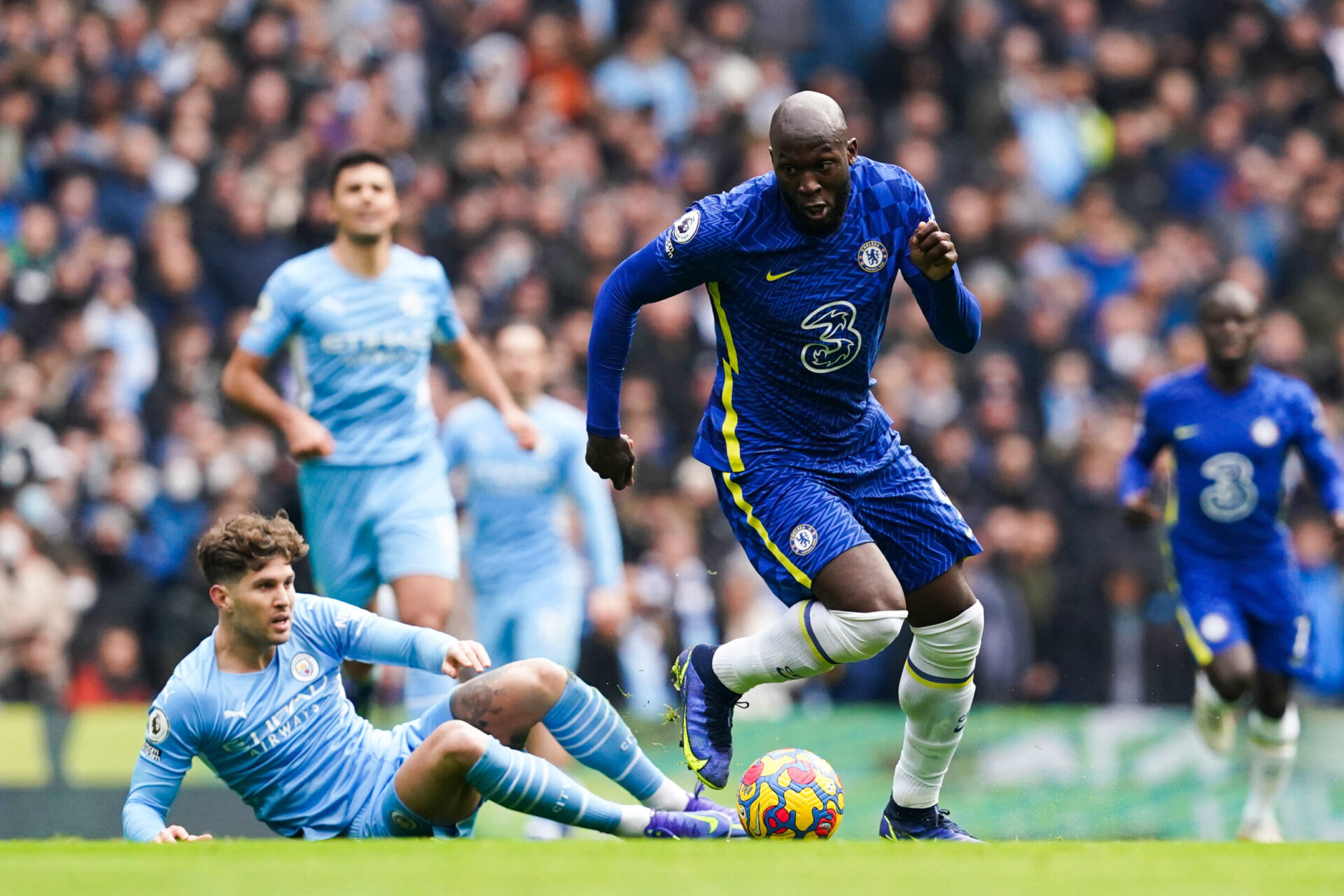 Romelu Lukaku aura eu l'occasion de marquer contre City, mais a but&eacute; sur Ederson. Icon Sport