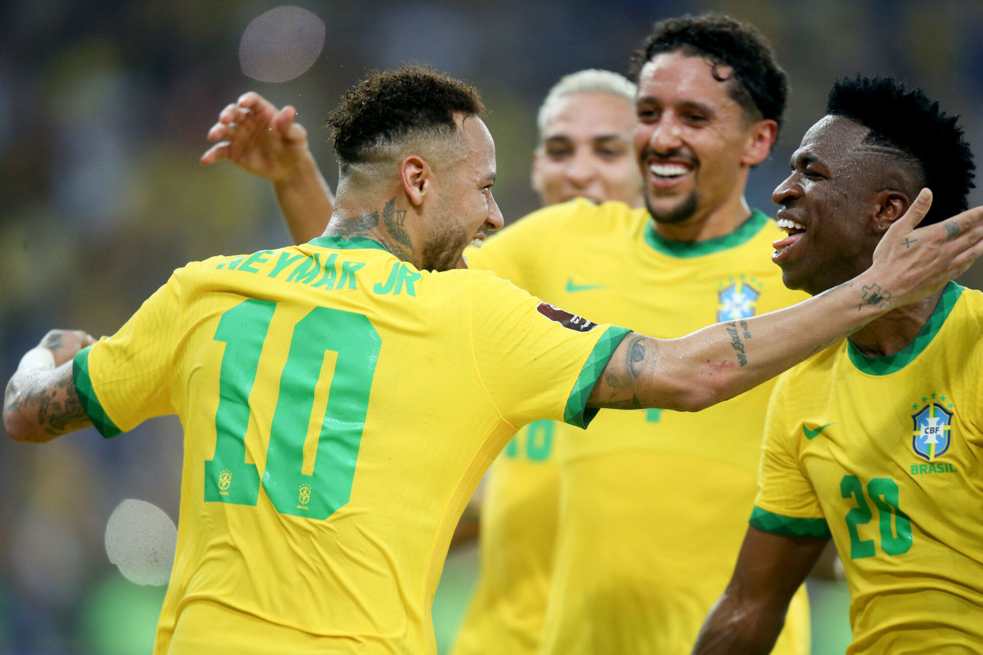 Neymar (à gauche) et Marquinhos (au centre) sous les couleurs du Brésil (Icon Sport)