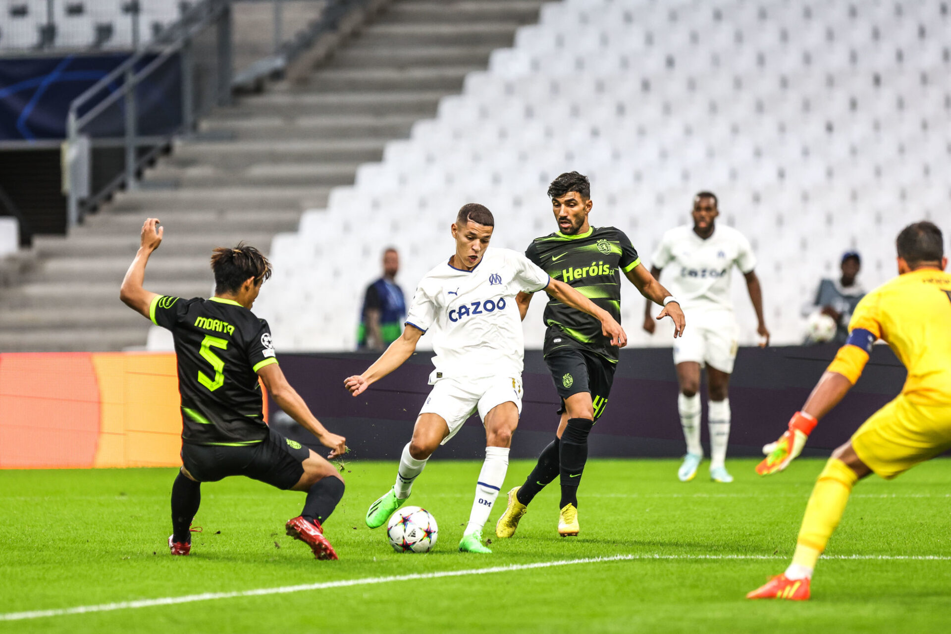 Au match aller, l'OM s'est imposé facilement face au Sporting Portugal grâce notamment à un but d'Amine Harit (iconsport) Au match aller, l'OM s'est imposé facilement face au Sporting Portugal grâce notamment à un but d'Amine Harit (iconsport)
