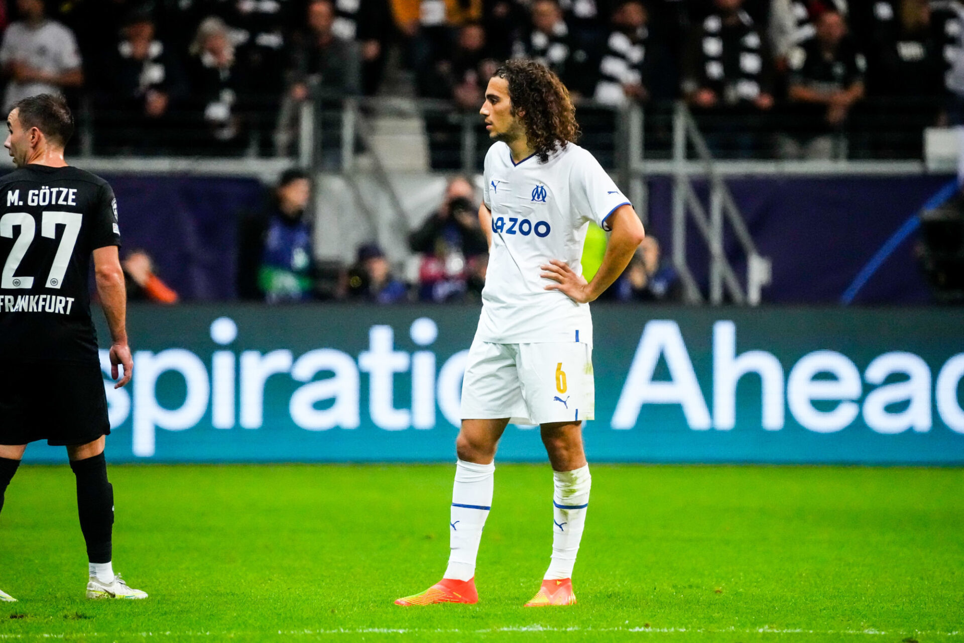 Matteo GUENDOUZI of Olympique de Marseille (OM) during the UEFA Champions League match between Francfort and Marseille at Deutsche Bank Park on October 26, 2022 in Frankfurt am Main, Germany. (Photo by Hugo Pfeiffer/Icon Sport) Matteo GUENDOUZI of Olympique de Marseille (OM) during the UEFA Champions League match between Francfort and Marseille at Deutsche Bank Park on October 26, 2022 in Frankfurt am Main, Germany. (Photo by Hugo Pfeiffer/Icon Sport)