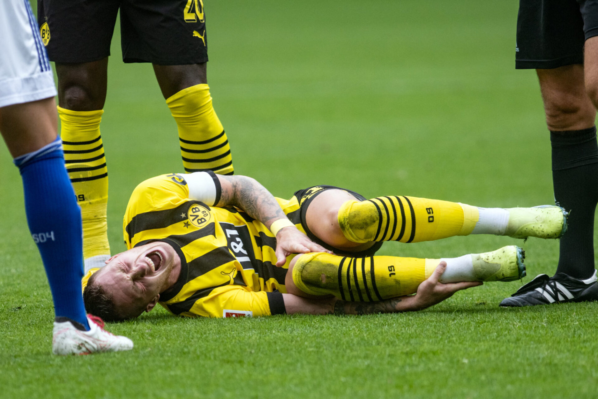Marco Reus est touché aux ligaments de la cheville droite depuis le 17 septembre et le match de Bundesliga entre le Borussia Dortmund et Schalke 04 (iconsport) Marco Reus est touché aux ligaments de la cheville droite depuis le 17 septembre et le match de Bundesliga entre le Borussia Dortmund et Schalke 04 (iconsport)