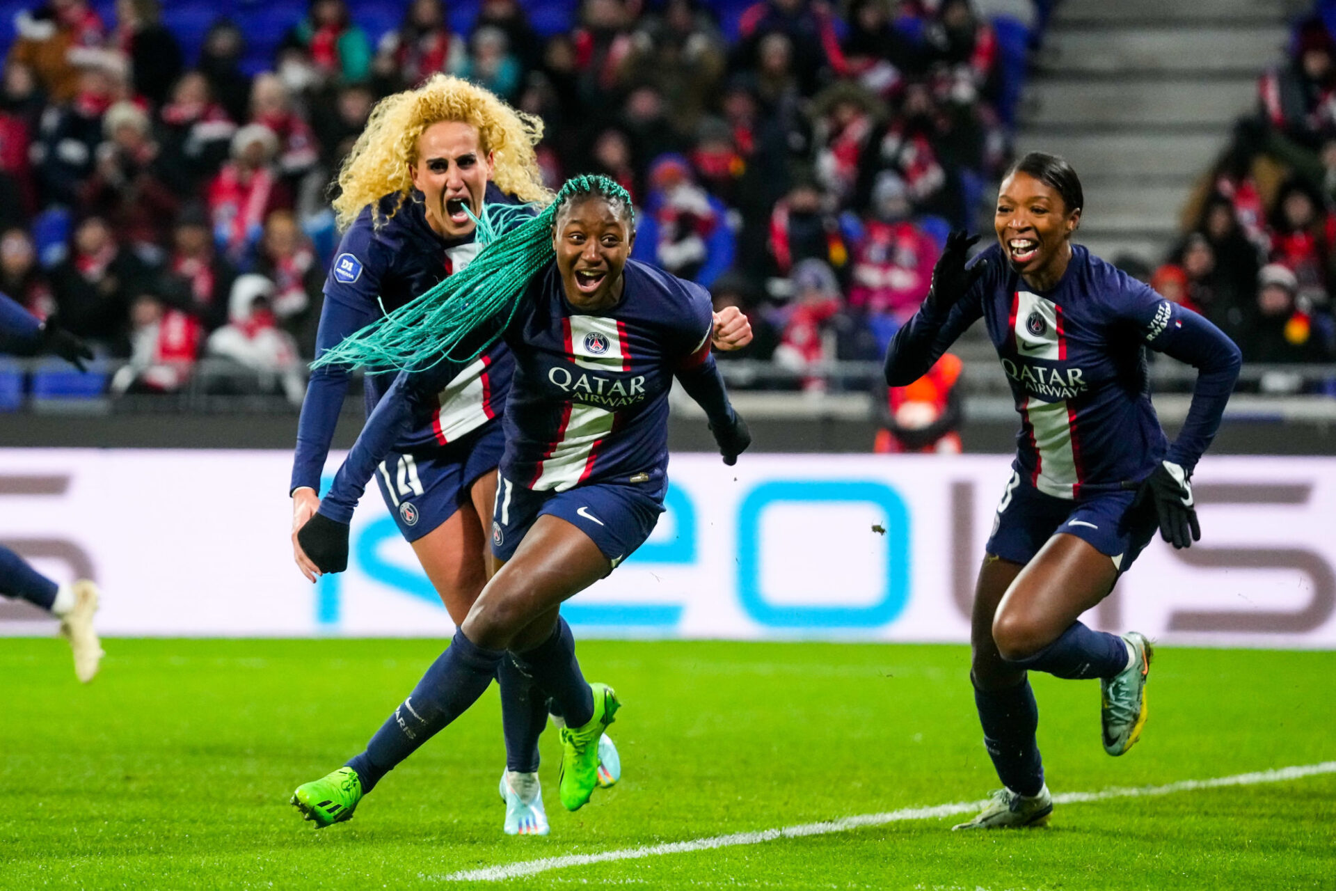La joie des joueuses du PSG apr&egrave;s le but de Kadidiatou Diani. (Icon Sport)
