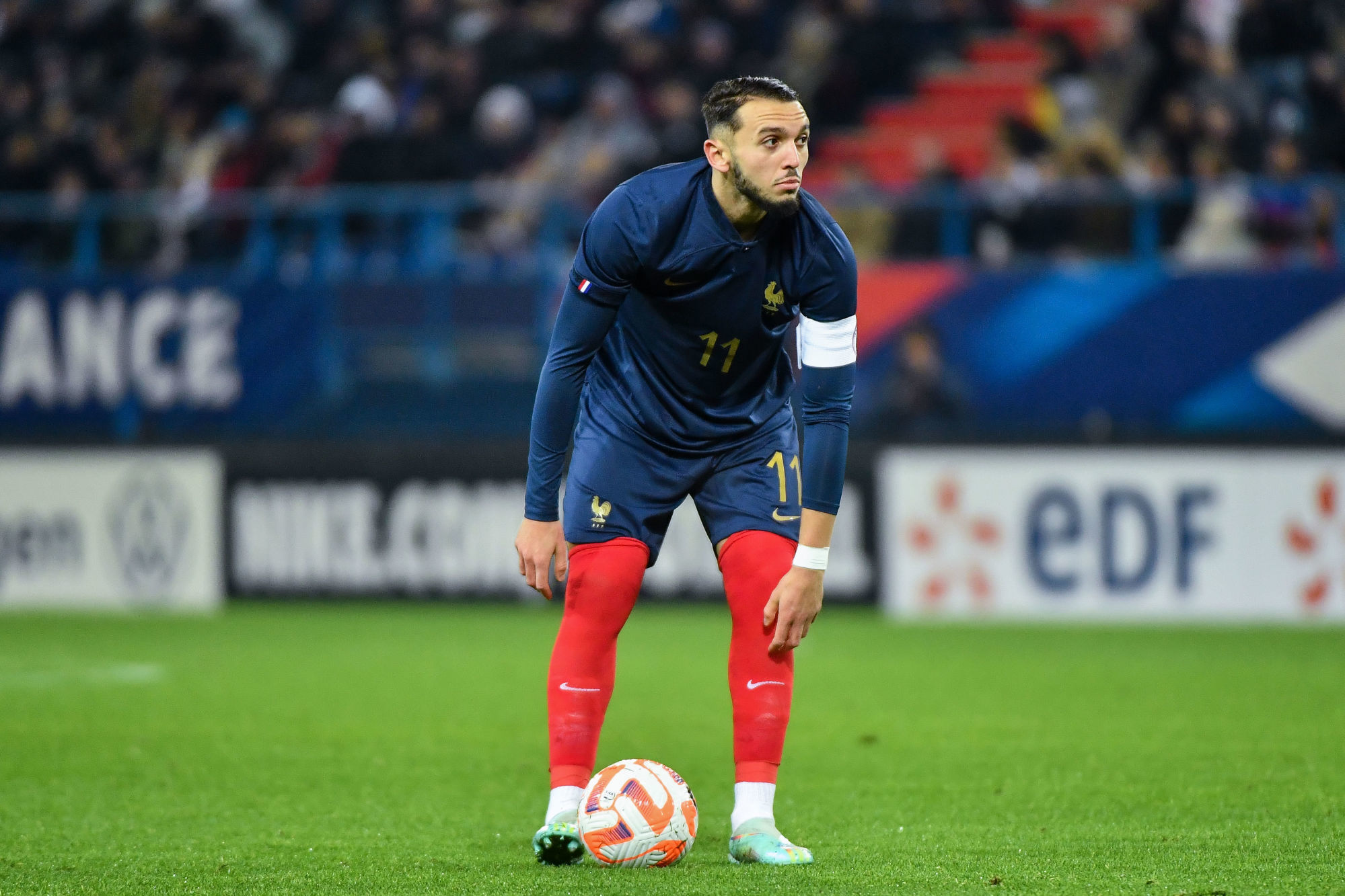 Amine Gouiri sous le maillot de l'&eacute;quipe de France espoirs (Icon Sport)