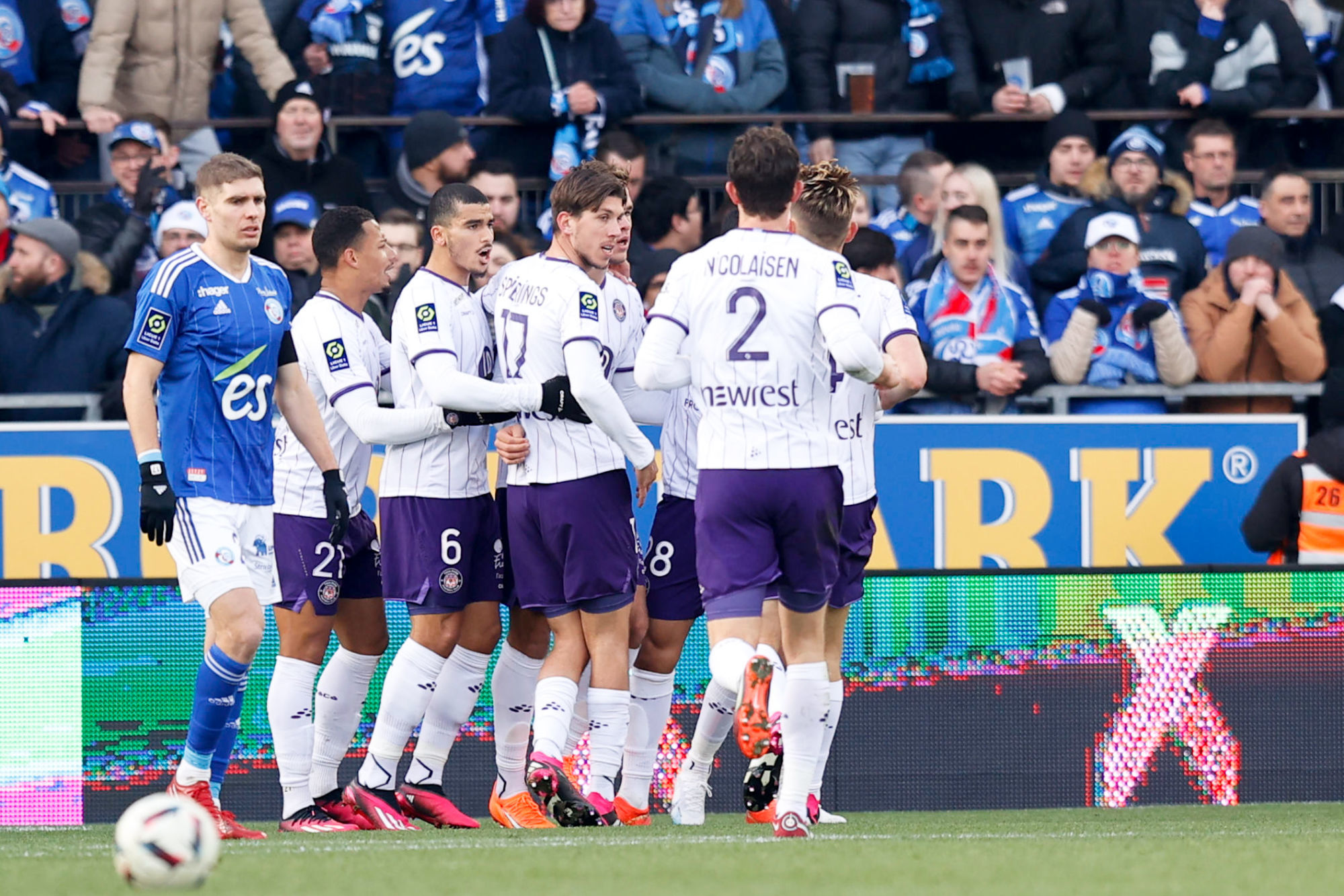 La joie des joueurs du TFC, vainqueurs de Strasbourg lors de 20&egrave;me journ&eacute;e de L1 (Icon Sport)