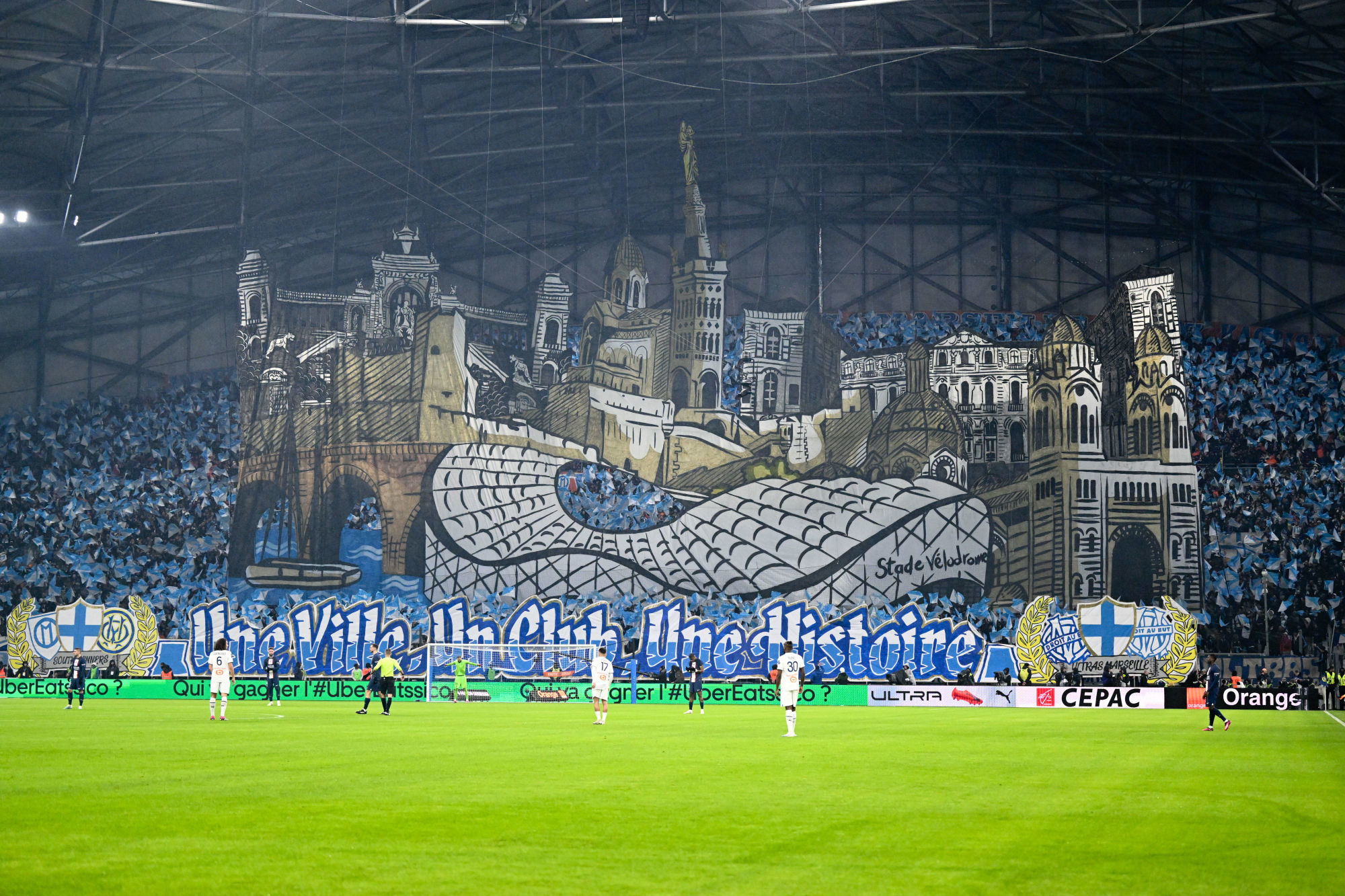 Le magnifique tifo des supporters de l'OM pour cette r&eacute;ception du PSG au stade V&eacute;lodrome (Icon Sport)