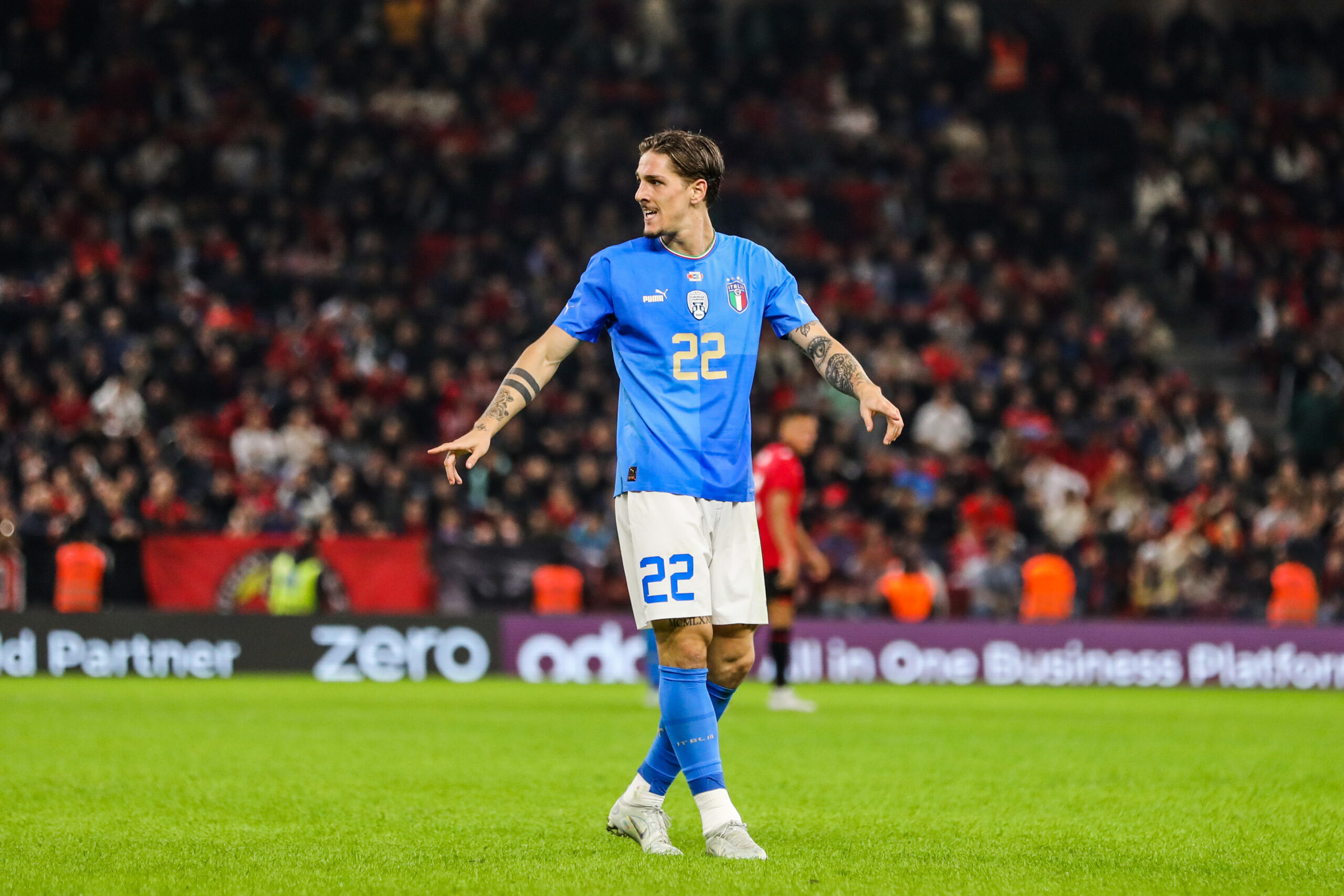 Nicolo Zaniolo, lors du match opposant l'Albanie &agrave; l'Italie en novembre 2022. (Icon Sport)
