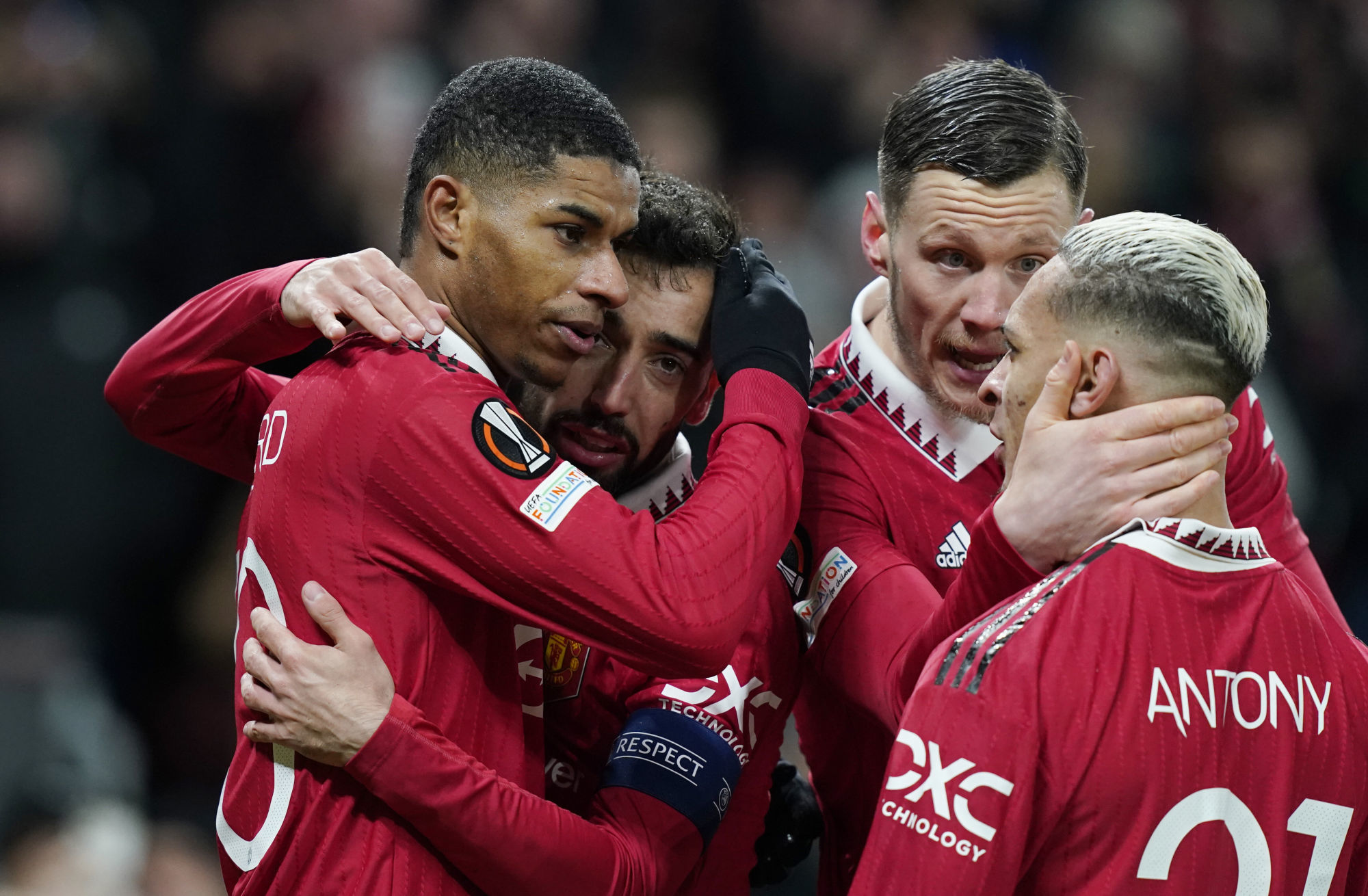 Les joueurs de Man United c&eacute;l&egrave;brent un but de Marcus Rashford. (Icon Sport)