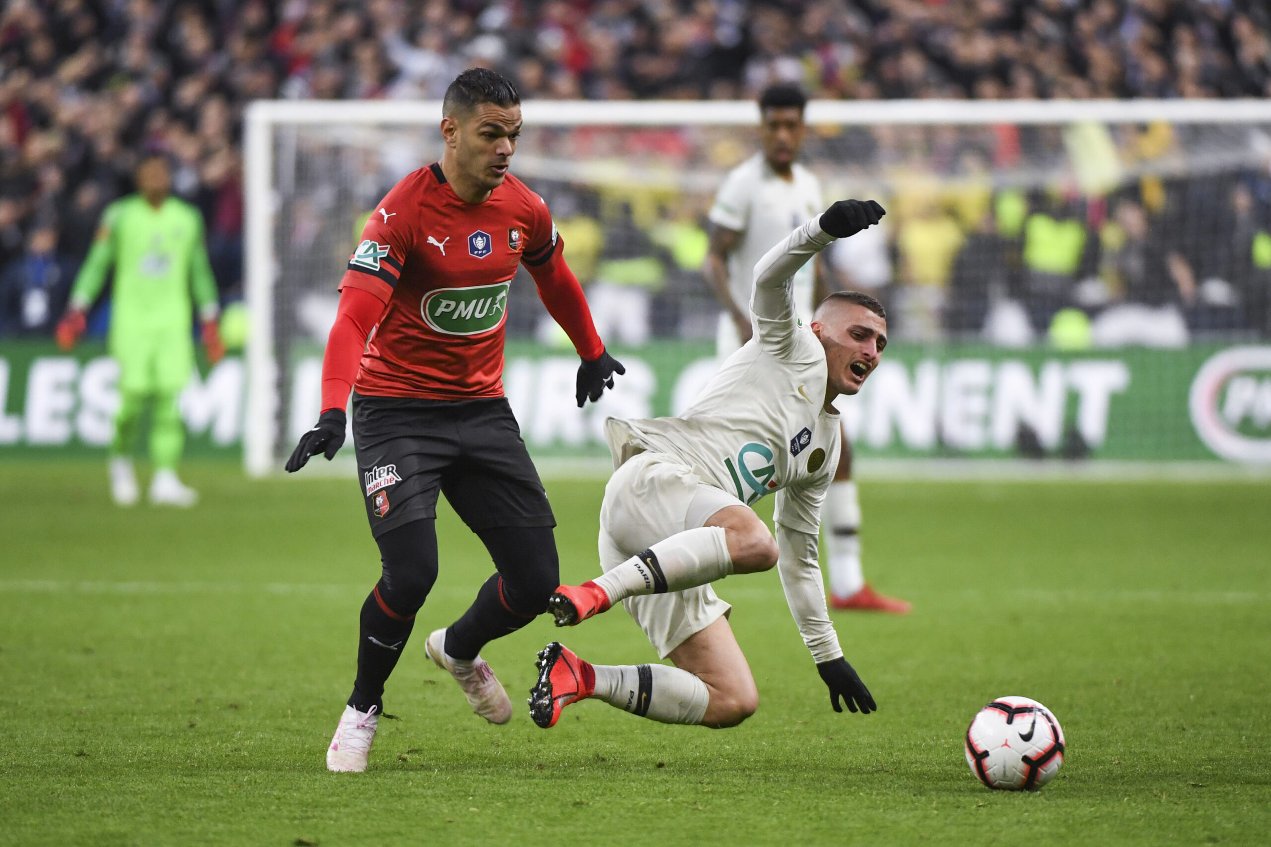 Hatem Ben Arfa et Marco Verratti durant la finale de Coupe de France, en 2019. (Icon Sport)