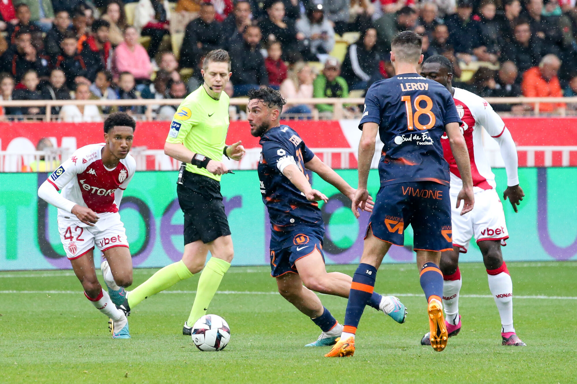 Ici, Montpellier face &agrave; Monaco, le dimanche 30 avril 2023. (Icon Sport)